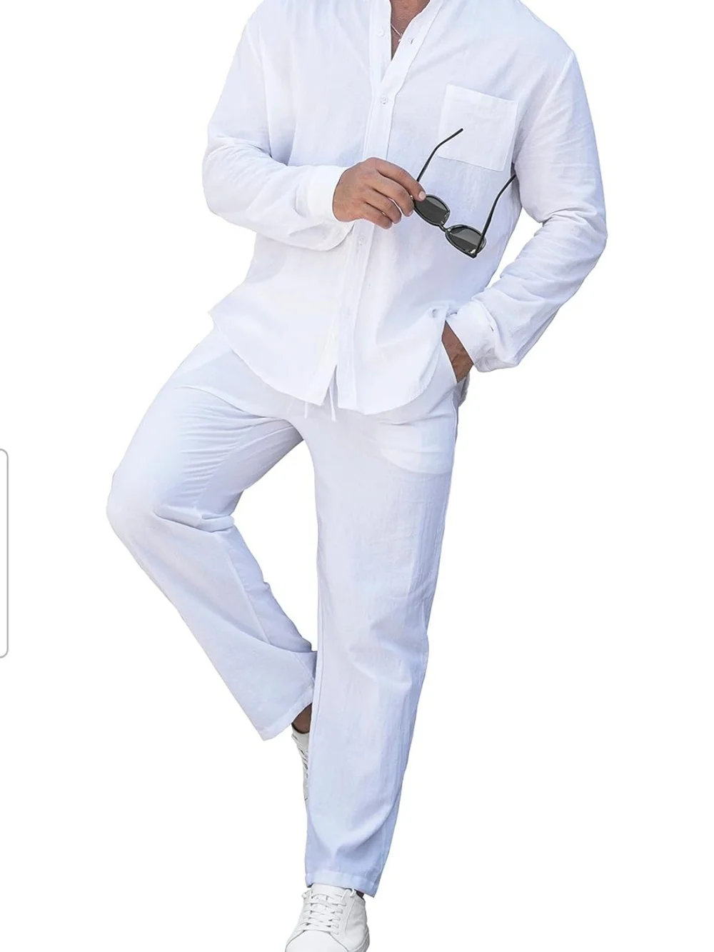 Classic White Linen Blend Two-Piece Shirt and Pant Set 3x Mens